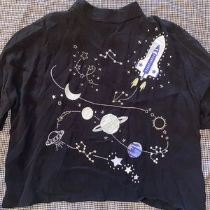 Topshop Embroidered Space Graphic Button Up Blouse